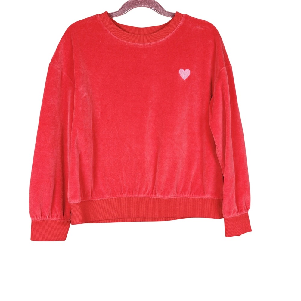 Cat Jack Red Velour Crewneck Sweatshirt with Heart Detail Kids Size M 8